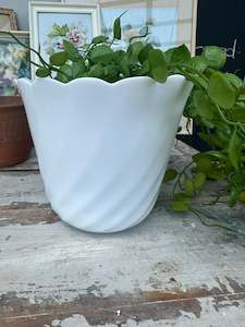 Faux Plants: White glass planter