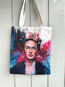 Apparel: Tote Frida Bag Blue & Cerise brushwork I The Villa Collection