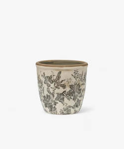 Faux Plants: Ceramic Planter Rustic Black Floral