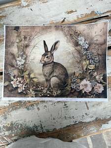 Easter: Bunny in Neutral Wreath Paper for Decoupage A3