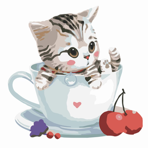 Kitten in Cup - Diamond Art 20x20cm 50pcs - Paint My Numbers