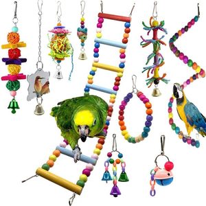 Pet And Animal: 10pcs Wooden Bird Toy Parrot Cage Mirror Ladder Chewing Swing Toys