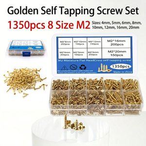 Car Parts Accessories: 1350pc Self Tapping Screws Kit Golden M2 4-20mm