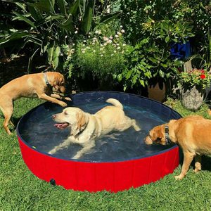 Foldable Dog Pet Swimming Pool Portable PVC Kiddie Paddling Bath Tub Red 160x30cm