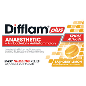 Lozenges: Difflam Plus Anaesthetic + Antibacterial + Anti-inflammatory Honey Lemon Lozenges Sale ! Sale !