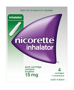 Smoking Cessation: Nicorette inhalator 15mg 4 catridges 1 mouthpiece