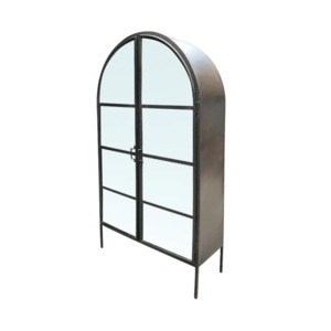 Arch Iron and Glass Cabinet