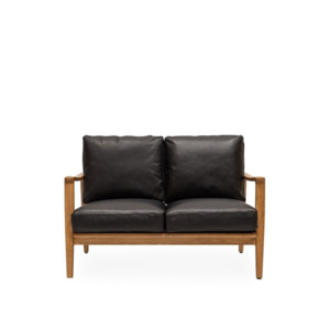 Reid 2 Seater Black Leather Natural Frame