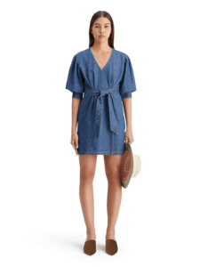 Belted V-neck Washed Denim | Washed Indigo