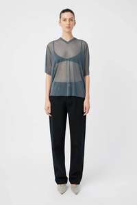 25 Winter Sale Further Discount: Enigma V Neck Sheer Tee | Charcoal