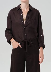 Denim: Kayla Shrunken Linen Shirt | Chocolate