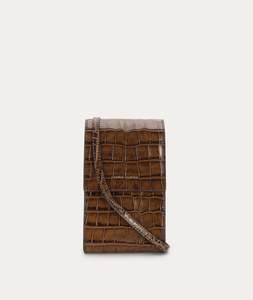 Handbags And Wallets: Poucheroo Leather Strap | Toffee Croc