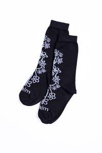 Floral Crew Sock | Black/White