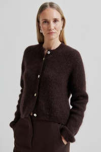 Second Female: Andrea Knit Rib LS Cardi | Chocolate Plum