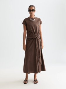 Relaxed Linen Blend Ankle Tie Dress | Hot Fudge