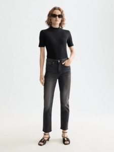 Mock Neck Rib T-Shirt | Black