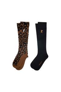 Under 100: Leopard Kneehigh Socks 2 Pack | Black Tan