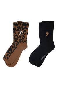 Under 100: Leopard Socks 2 Pack | Black Tan