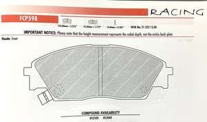 Ferodo FCP598C Brake Pads 4003 Honda Front