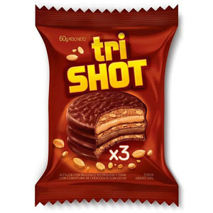 Products: Trishot Triple Alfajor with Peanut Butter and Chocolate Mousse 60g Pampa South America