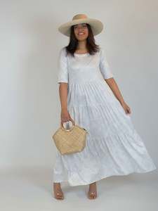 Panikeke Kloset: TE APA TIERED DRESS - MOTHER OF PEARL