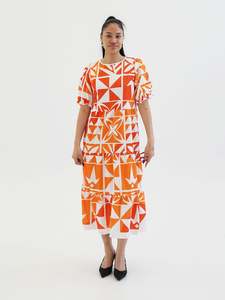 KAMATA ORANGE BABYDOLL MIDI DRESS