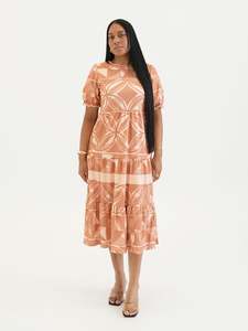 TE APA BROWN BABYDOLL MIDI DRESS