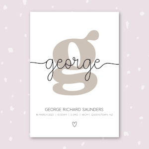 A4: Monoline Birth Print