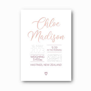 Printable Downloads: Script Birth Print: A Personalised Baby Birth Print (Printable File)