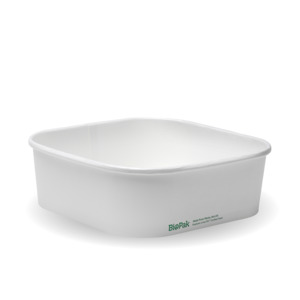 Square Paper Containers: BioPak 1,000ml White BioBoard Square Takeaway Base