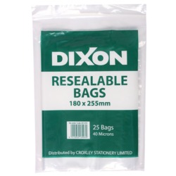 Resealable Bags: Dixon zip lock bags 180 x 225mm pack 25