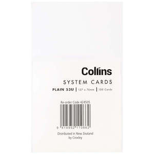 Collins System Card Plain 53U 127x76mm Pack 100