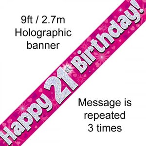 Banners Bunting: 2.7m BANNER Happy 21st Pink #AP109419