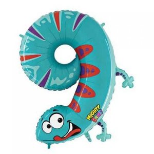 Zooloons: 40"/100cm Number Foil ZOOLOON Number Nine Gecko #AP210019 - Each (Pkgd.)