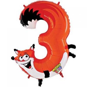 40"/100cm Number Foil ZOOLOON Number Three Fox #AP210013 - Each (Pkgd.)