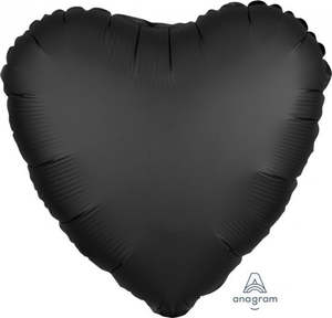 Satin Luxe: 45cm Heart Foil ONYX BLACK Satin Luxe #HA38035 Each (pkgd.)