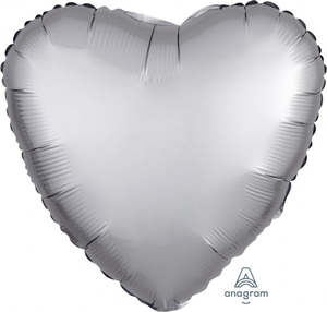 Satin Luxe: 45cm Heart Foil PLATINUM Satin Luxe #HA36806 - Each (pkgd.)