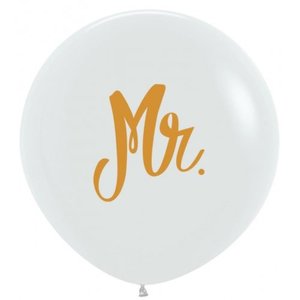 60cm Latex: 60cm Latex Round Mr Wedding White with Gold Print 2 sides #222441 - Pack of 3