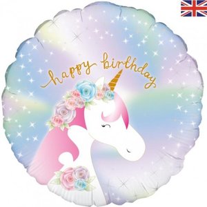 Unicorn Magical 1: 18" Happy BIRTHDAY Pastel UNICORN #229684- pkgd each
