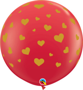 90cm Latex Printed: 90cm Round Red Random Hearts Gold Print #80001 - Pack of 2