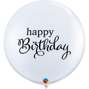 90cm Latex Printed: 90cm Round White SIMPLY Happy Birthday #88200 - Pack of 2