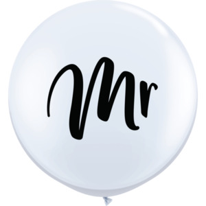 90cm Latex Printed: 90cm Round Mr Wedding White Latex #57439 - Pack of 2