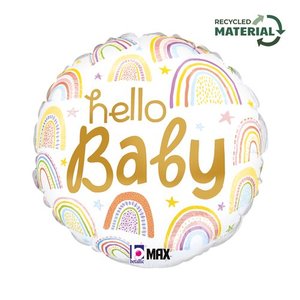 45cm Foils Printed: 18" Foil Hello BABY Rainbow (pkgd) each #26002