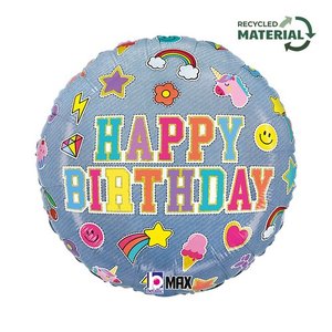 18" Foil BIRTHDAY Denim Patches #26540