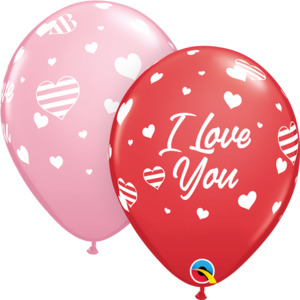 Printed Latex Love: 11" Latex LOVE You Striped Hearts 50bg #20944