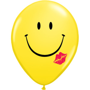 Printed Latex Love: 28cm Round Yellow A Smile & A Kiss #76896 - Pack of 50