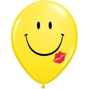 Printed Latex Love: 40cm Round Yellow A Smile & A Kiss #42763 - Pack of 50