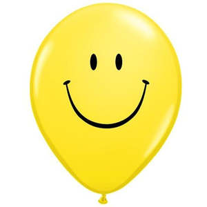 28cm Latex Printed: 30cm Round Yellow Smile Face (Black) #506014 - Pack of 50