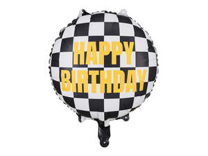 28cm Solid Colour Assortments: Foil Balloon Checkered Flag HAPPY BIRTHDAY 45cm #FB220
