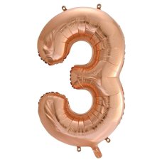 Special Run Latex Balloons: 86cm Foil Number Three ROSE GOLD #AP213743 - Each (Pkgd.)